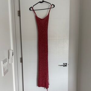 Italian Almalfi Burgundy Hold Lurex Sexy Maxi Dress